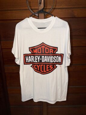 Harley-Davidson White Short Sleeve Tee with Black and Orange Logo